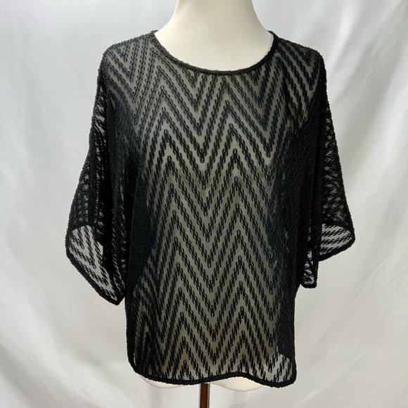 IRO Azade Chiffon Lightweight Textured Black Top Size S Short Sleeve Tunic - Picture 1 of 11